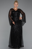 Long Black Beaded Plus Size Evening Gown ABU5243