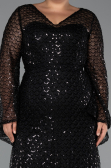 Long Black Beaded Plus Size Evening Gown ABU5243