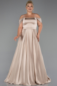 Long Beige Satin Plus Size Evening Dress ABU5251