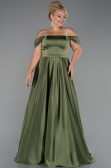 Long Olive Drab Satin Plus Size Evening Dress ABU5251