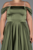 Long Olive Drab Satin Plus Size Evening Dress ABU5251