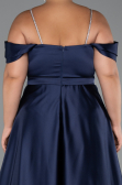 Long Navy Blue Satin Plus Size Evening Dress ABU5251