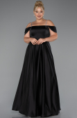 Long Black Satin Plus Size Evening Dress ABU5251