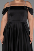 Long Black Satin Plus Size Evening Dress ABU5251