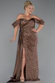 Copper Boat Neck Long Sequined Plus Size Evening Gown ABU4086
