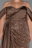 Copper Boat Neck Long Sequined Plus Size Evening Gown ABU4086