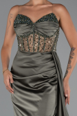 Long Olive Drab Satin Evening Dress ABU5288