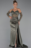 Long Olive Drab Satin Evening Dress ABU5288
