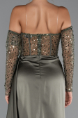 Long Olive Drab Satin Evening Dress ABU5288