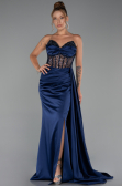Long Navy Blue Satin Evening Dress ABU5288