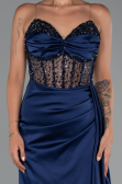 Long Navy Blue Satin Evening Dress ABU5288