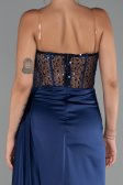 Long Navy Blue Satin Evening Dress ABU5288