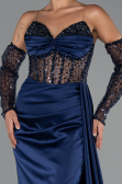 Long Navy Blue Satin Evening Dress ABU5288