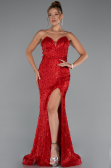 Long Red Beaded Evening Dress ABU5292