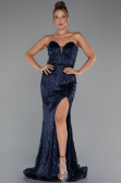 Long Navy Blue Beaded Evening Dress ABU5292
