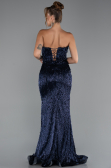 Long Navy Blue Beaded Evening Dress ABU5292