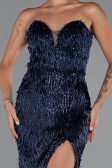 Long Navy Blue Beaded Evening Dress ABU5292