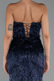 Long Navy Blue Beaded Evening Dress ABU5292