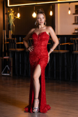 Long Red Beaded Evening Dress ABU5292