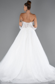 White Boat Neck Stoned Long Princess Wedding Dress ABG103