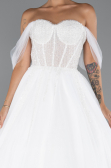 White Boat Neck Stoned Long Princess Wedding Dress ABG103