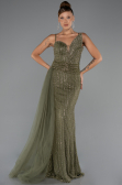 Long Olive Drab Beaded Evening Dress ABU5297