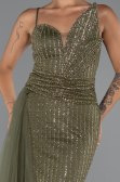 Long Olive Drab Beaded Evening Dress ABU5297