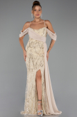 Long Beige Beaded Evening Dress ABU5316