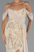 Long Beige Beaded Evening Dress ABU5316
