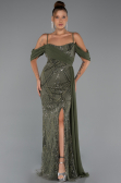 Long Olive Drab Beaded Evening Dress ABU5316
