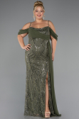 Long Olive Drab Beaded Formal Plus Size Dress ABU5319