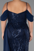 Long Navy Blue Beaded Formal Plus Size Dress ABU5319
