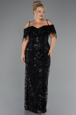 Long Black Beaded Plus Size Evening Gown ABU5326