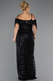 Long Black Beaded Plus Size Evening Gown ABU5326