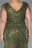 Long Olive Drab Beaded Plus Size Evening Dress ABU5336