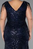 Long Navy Blue Beaded Plus Size Evening Dress ABU5336