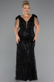 Long Black Beaded Plus Size Evening Dress ABU5336