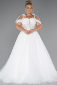 White Laced Long Princess Model Glitter Plus Size Wedding Dress ABG052