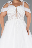 White Laced Long Princess Model Glitter Plus Size Wedding Dress ABG052