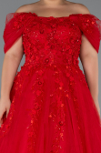 Red Boat Neck Embroidered Long Plus Size Special Design Dress ABU4722