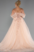 Salmon Boat Neck Embroidered Long Plus Size Special Design Dress ABU4722