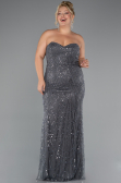 Long Anthracite Beaded Plus Size Wedding Dress ABU5328