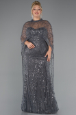 Long Anthracite Beaded Plus Size Wedding Dress ABU5328