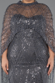 Long Anthracite Beaded Plus Size Wedding Dress ABU5328