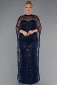 Long Navy Blue Beaded Plus Size Wedding Dress ABU5328