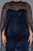 Long Navy Blue Beaded Plus Size Wedding Dress ABU5328