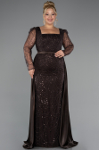 Brown Long Beaded Plus Size Engagement Dress ABU4761