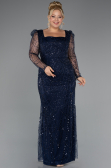 Long Navy Blue Beaded Plus Size Engagement Dress ABU4761