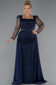 Long Navy Blue Beaded Plus Size Engagement Dress ABU4761