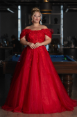 Red Boat Neck Embroidered Long Plus Size Special Design Dress ABU4722